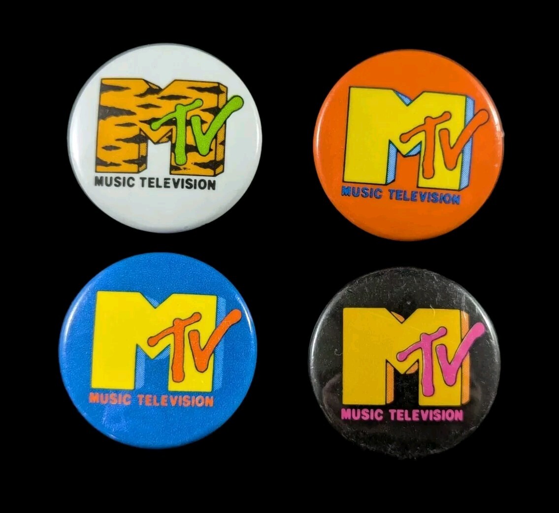x4 Original MTV Music Television Pinback Button Set 1.15" Slater Corp NYC 