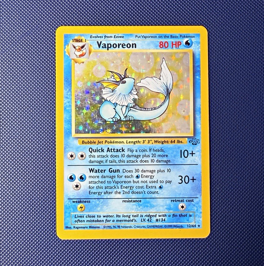 Vaporeon 12/64 Jungle Holo Rare Unlimited 80 HP English Pokemon TCG Vaporeon 12/64 Jungle Holo Rare Unlimited 80 HP English Pokemon TCG