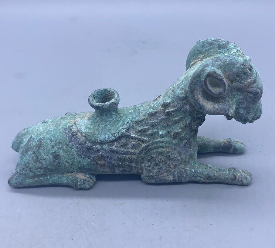 Ancient Luristan Bronze Beautiful A Dear  Animal Seated FIGURE Oil LAMP 🪔