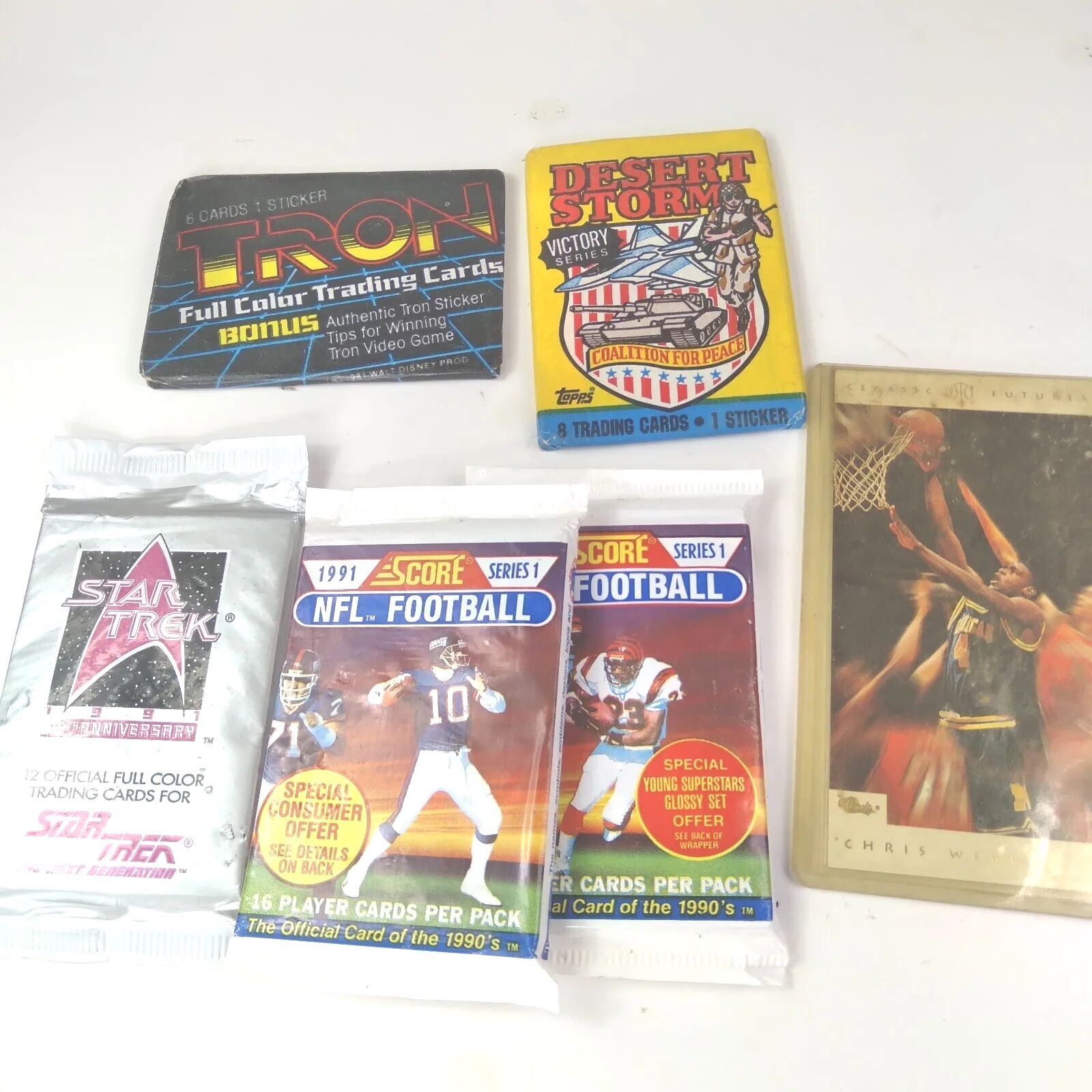 NOS Mixed Lot Trading Cards Tron 1991 Football Star Trek Desert Storm NOS Mixed Lot Trading Cards Tron 1991 Football Star Trek Desert Storm