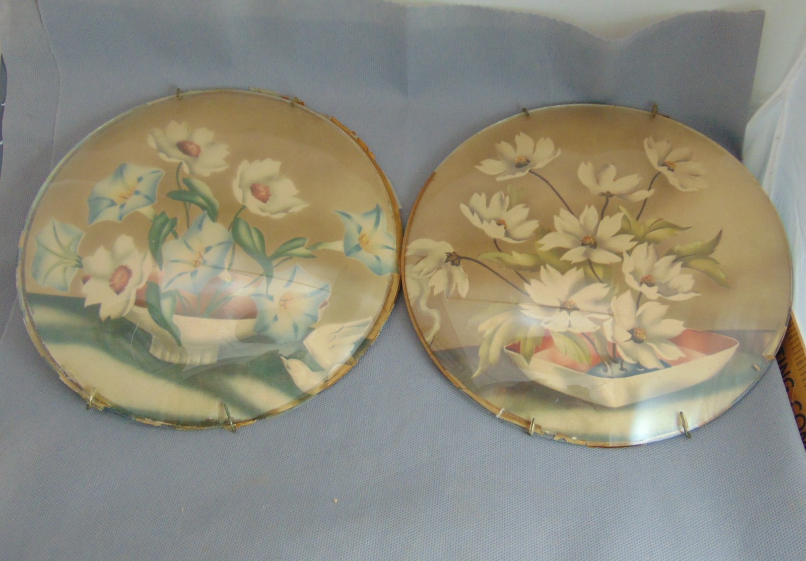 Vintage Convex Bubble Glass Oval 9" Floral Picture 1940s Peter Watson's Studio