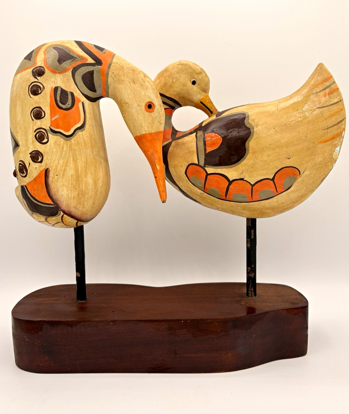 Vintage 1970s Hand-Painted Carved Wood Bird Sculpture on Stand, Approx: 11” tall Vintage 1970s Hand-Painted Carved Wood Bird Sculpture on Stand, Approx: 11” tall
