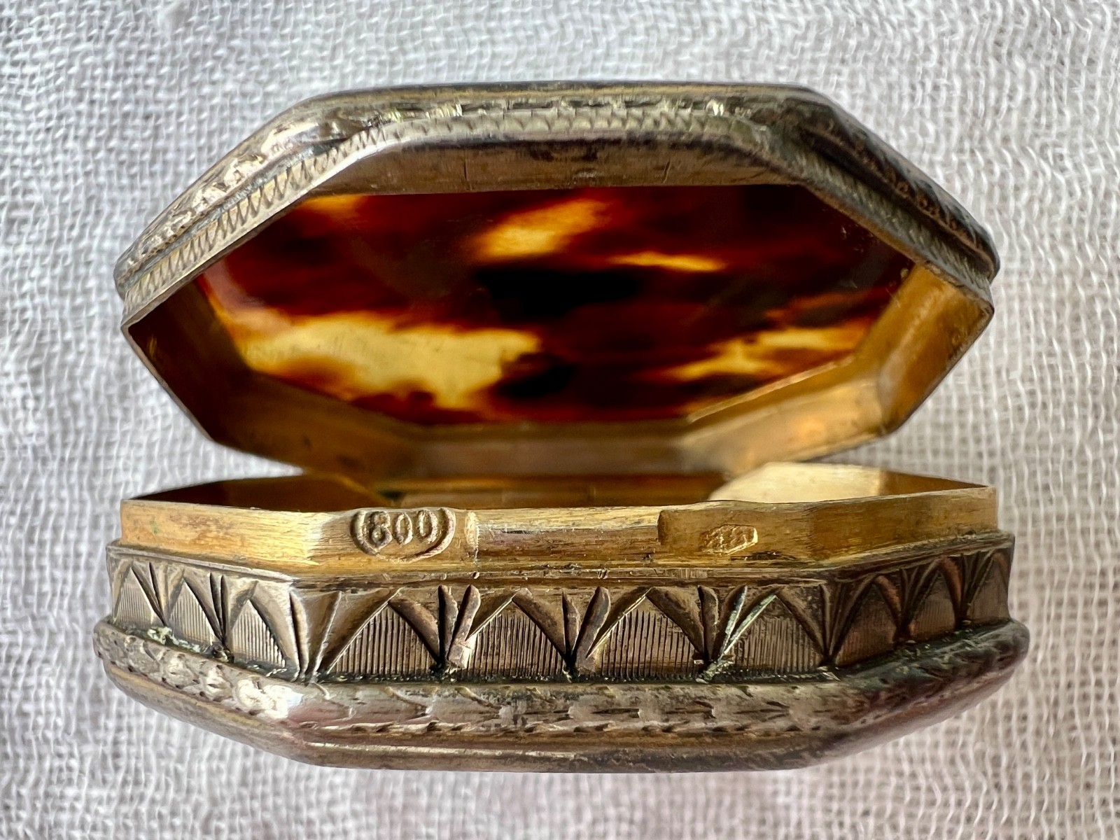 Antique 800 Silver & Shell Vanity Trinket Box Octagonal Dresser Box Antique 800 Silver & Shell Vanity Trinket Box Octagonal Dresser Box