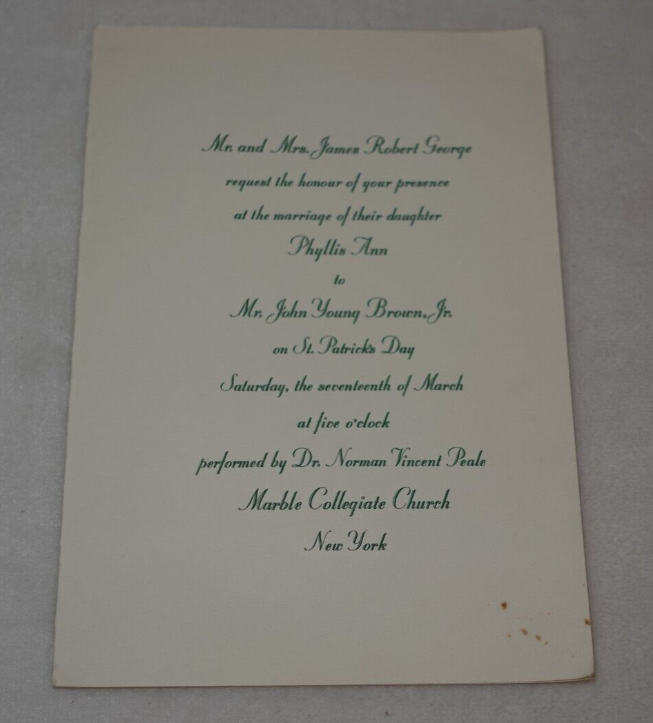 Phyllis George Miss America John Brown KFC 1979 Rare Original Wedding Invitation Phyllis George Miss America John Brown KFC 1979 Rare Original Wedding Invitation