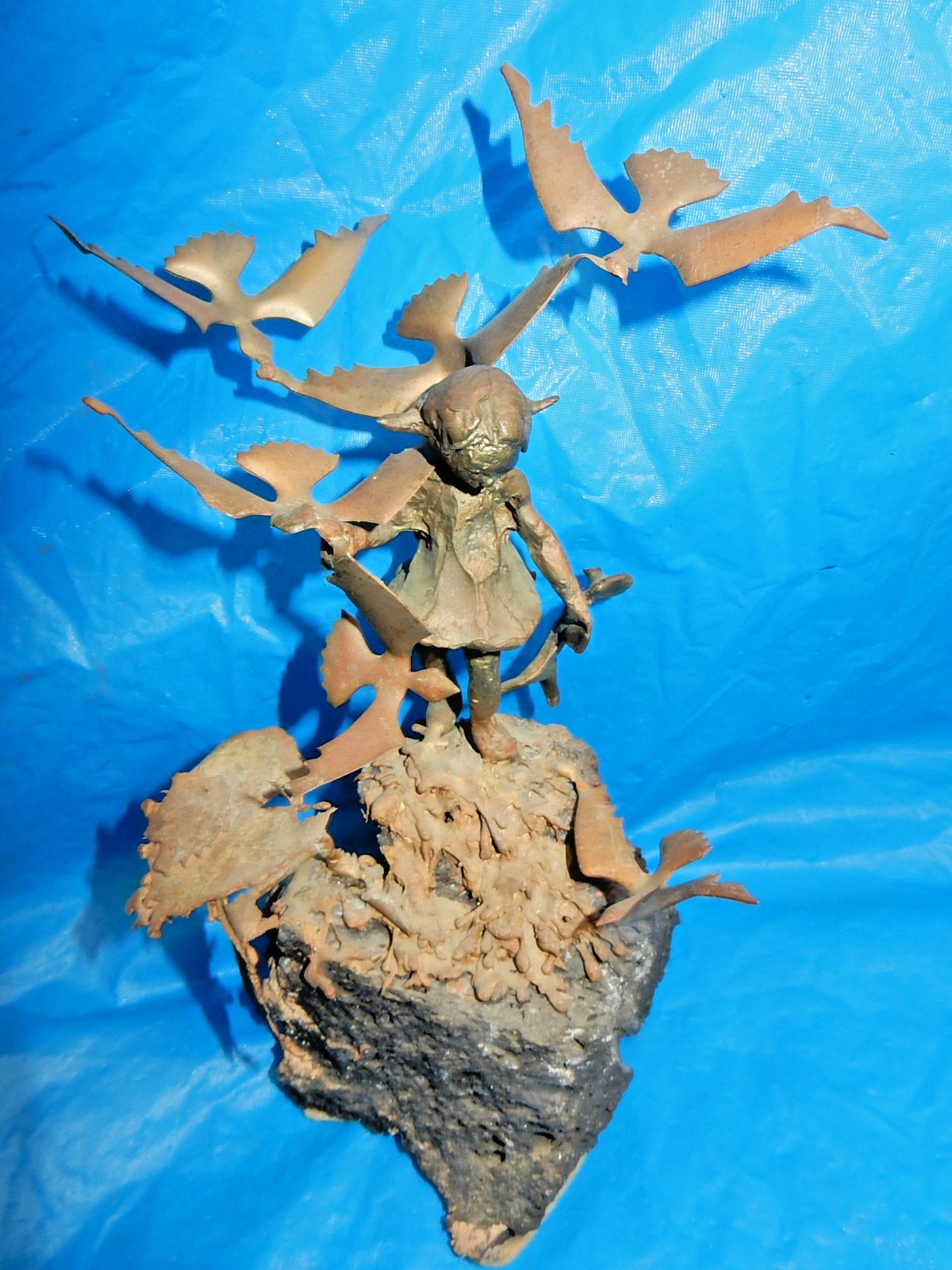 VTG MALCOLM MORAN 1970's BRONZE SCULPTURE -  GIRL w/ SEAGULLS
