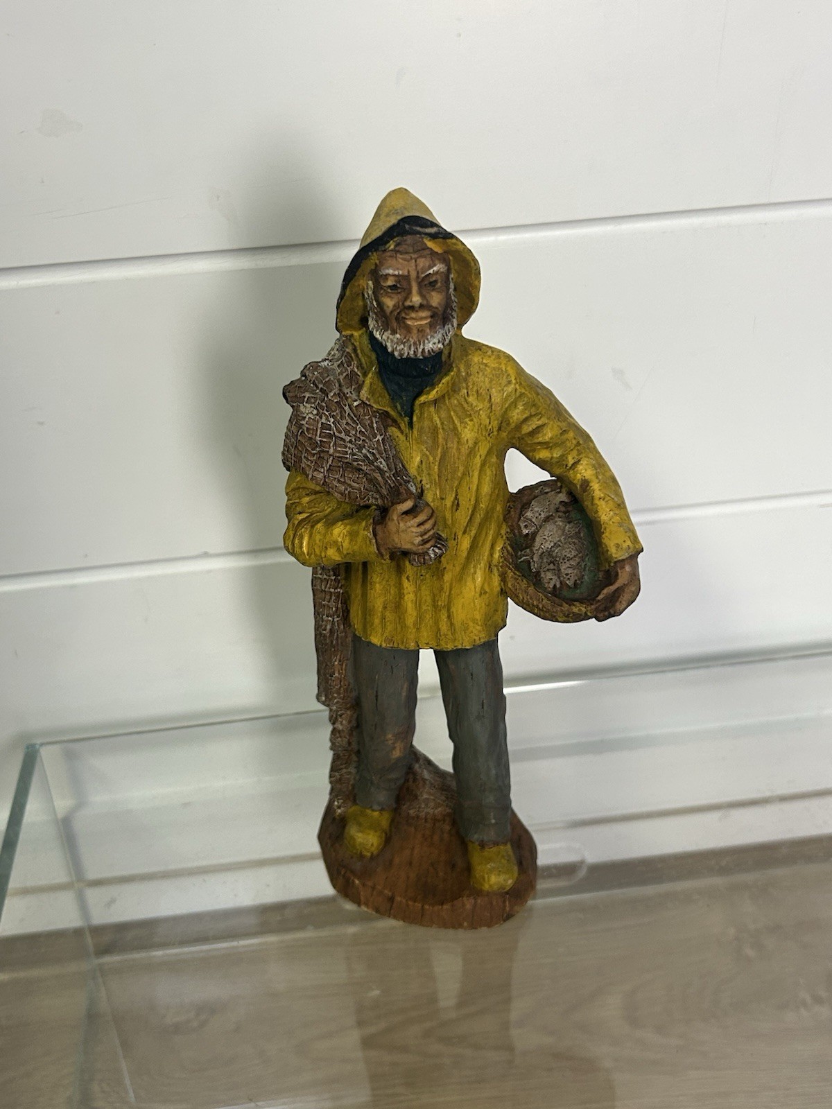 Vintage SIC France Fisherman Folk Art Hand Painted Carved Wood Figurine 9 In. Vintage SIC France Fisherman Folk Art Hand Painted Carved Wood Figurine 9 In.