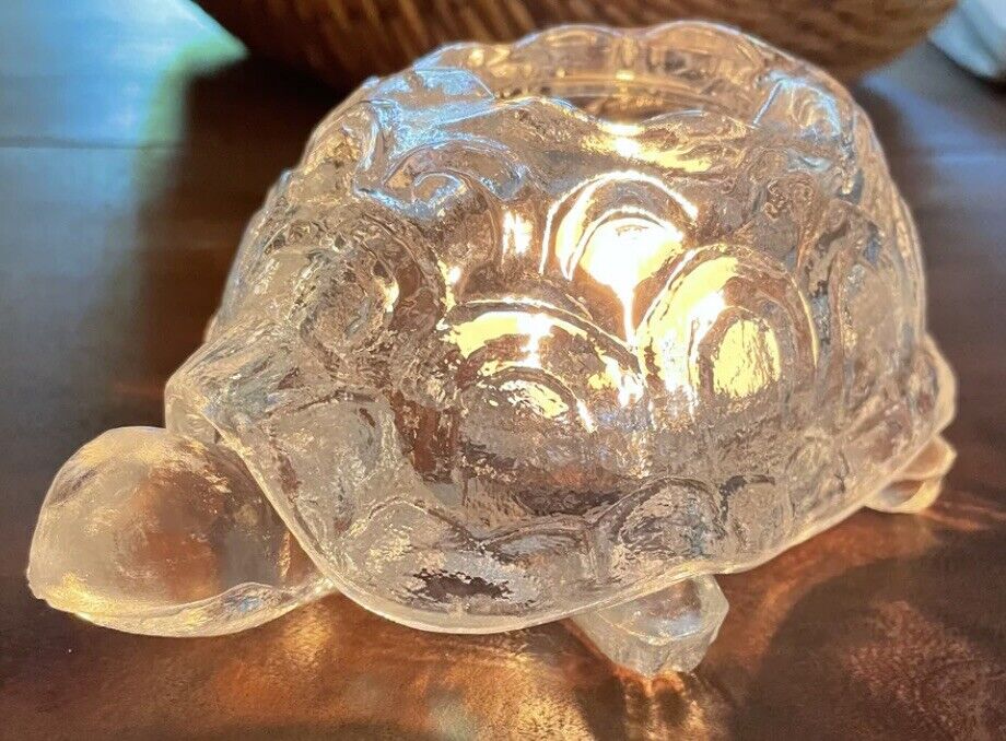 Vintage LE Smith Turtle Lamp Light 2 Piece Clear Glass Candle Votive Holder USA