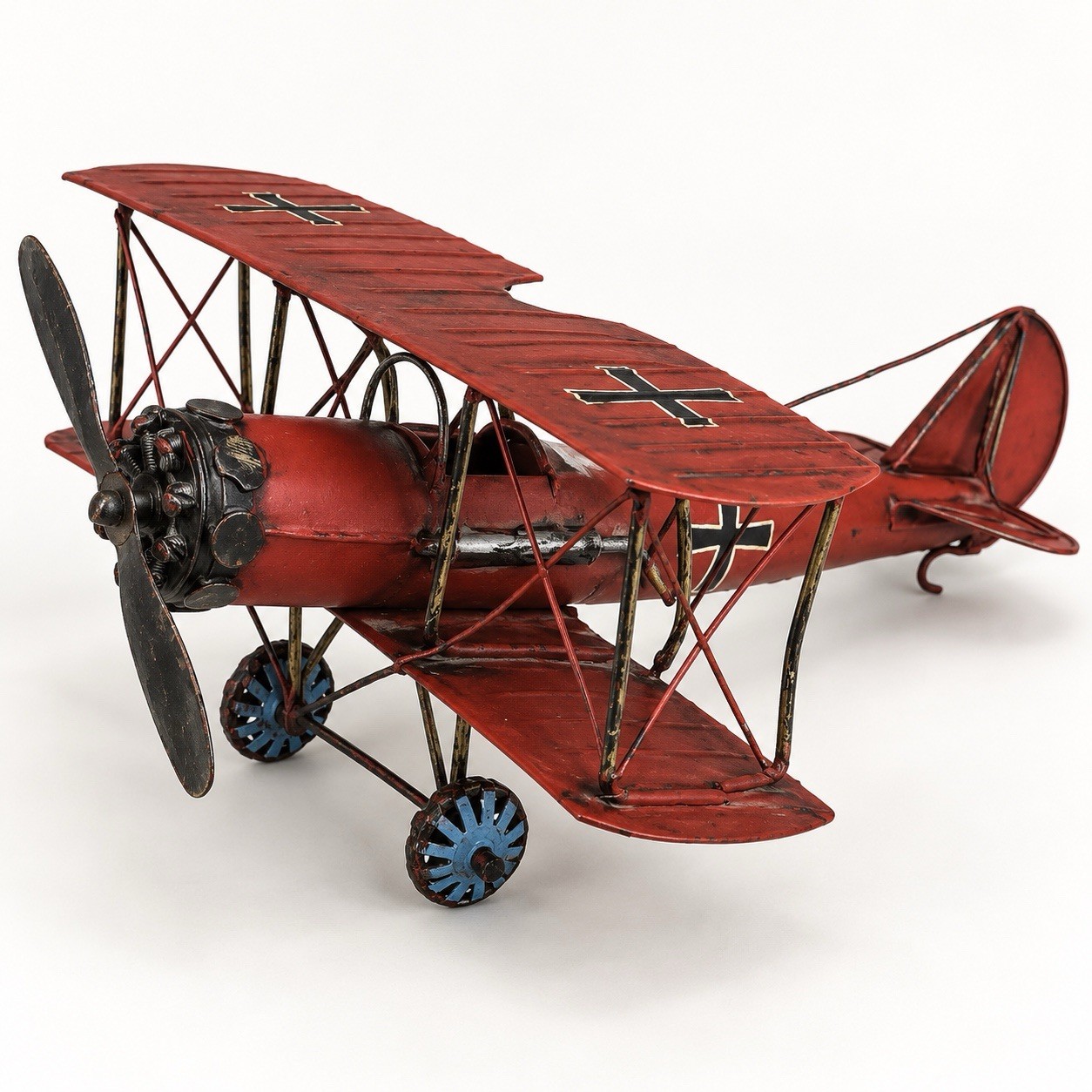Vintage WWI Red Baron Decor Tin Metal Bi-Plane Rustic Model Airplane Vintage WWI Red Baron Decor Tin Metal Bi-Plane Rustic Model Airplane