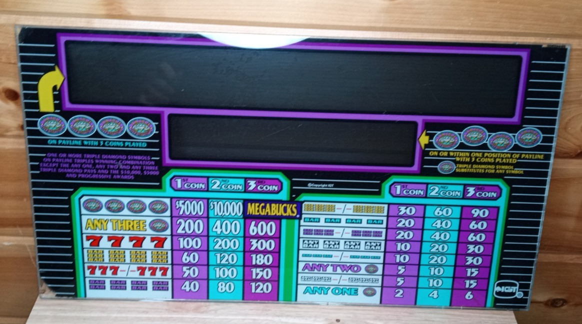 Vintage IGT Triple Diamond Slot Machine Glass 1990s 19.5 x 10.5