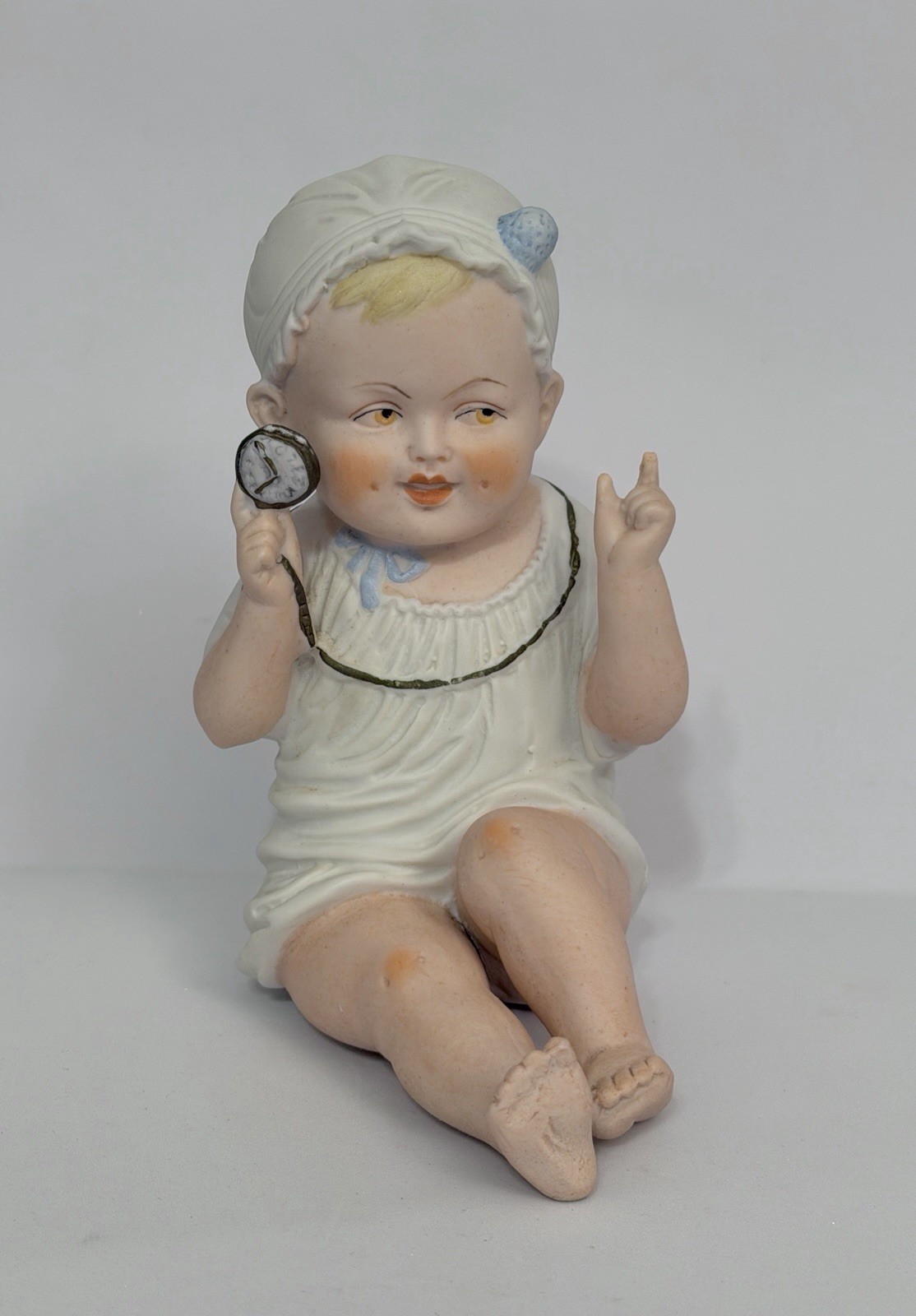 ANTIQUE CARL SCHNEIDER 5" BISQUE PIANO BABY WITH POCKET WATCH GERMANY 13470 18 ANTIQUE CARL SCHNEIDER 5" BISQUE PIANO BABY WITH POCKET WATCH GERMANY 13470 18