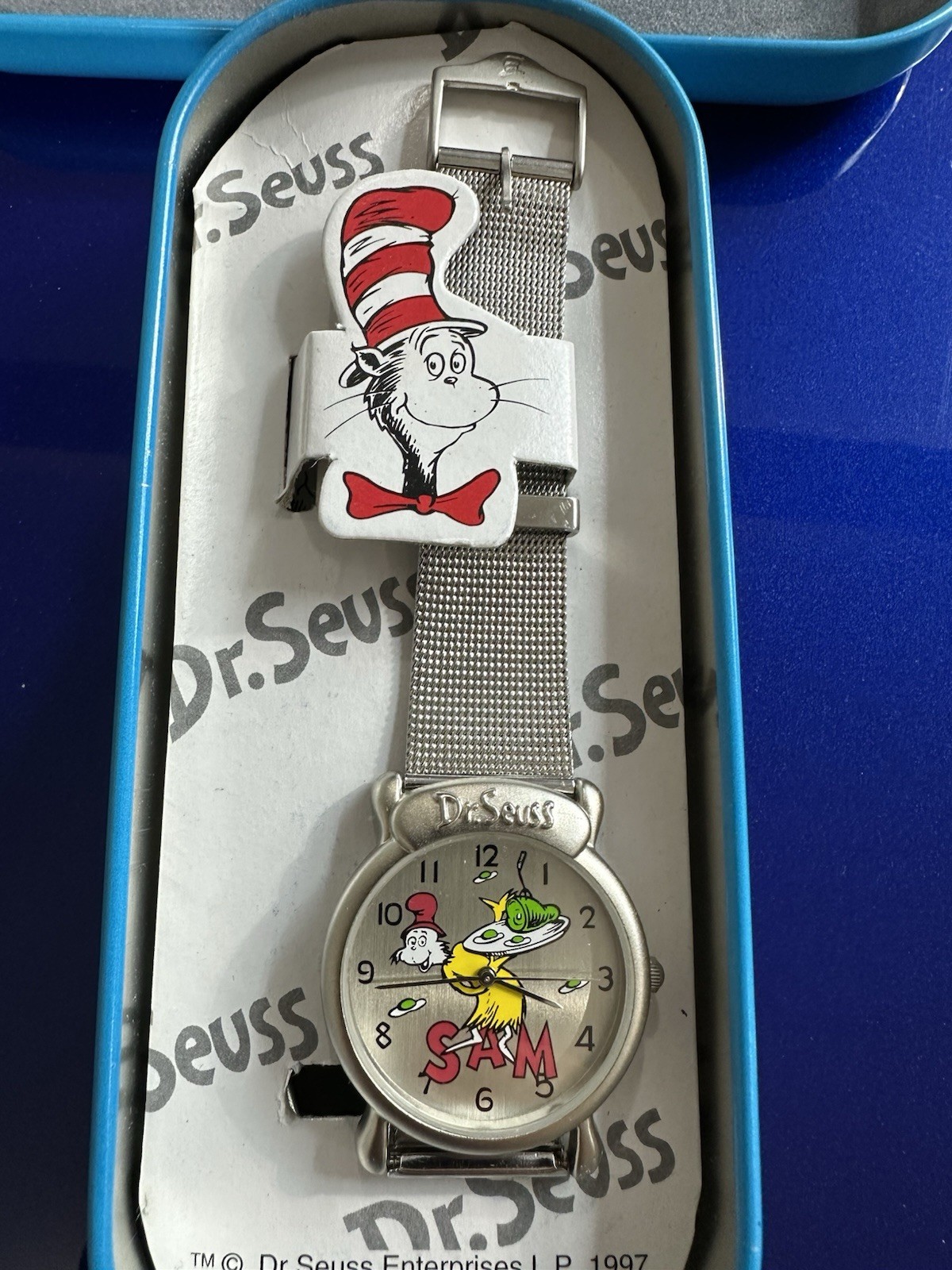 Vintage 1997 Dr. Seuss Green Eggs and Ham Watch Sam-I-Am Original Tin Case Vintage 1997 Dr. Seuss Green Eggs and Ham Watch Sam-I-Am Original Tin Case
