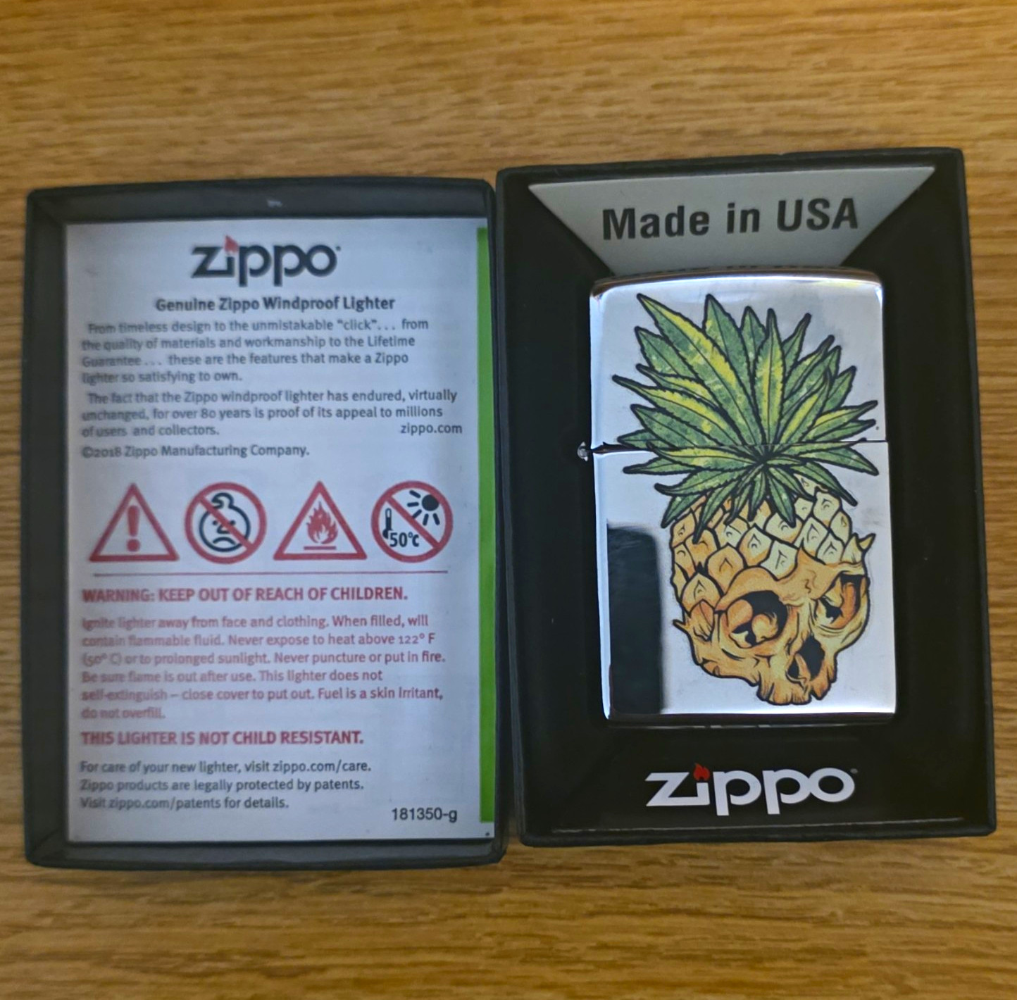 Zippo Genuine Windproof Lighter, Pineapple Skull Design, Made in USA Zippo Genuine Windproof Lighter, Pineapple Skull Design, Made in USA