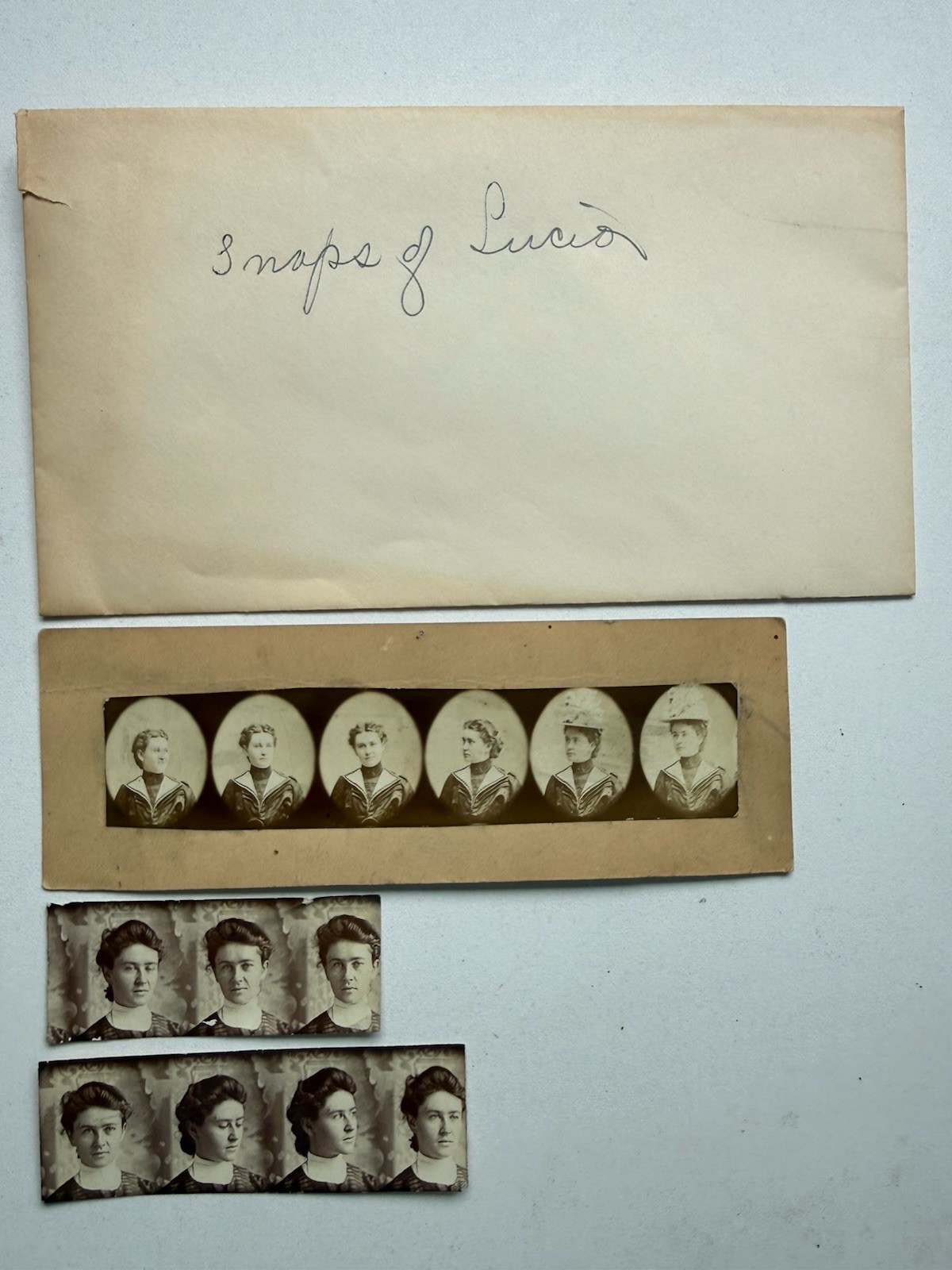 Antique c1910s Photo Booth Portrait Strips Women 3 Photos Original Envelope Antique c1910s Photo Booth Portrait Strips Women 3 Photos Original Envelope