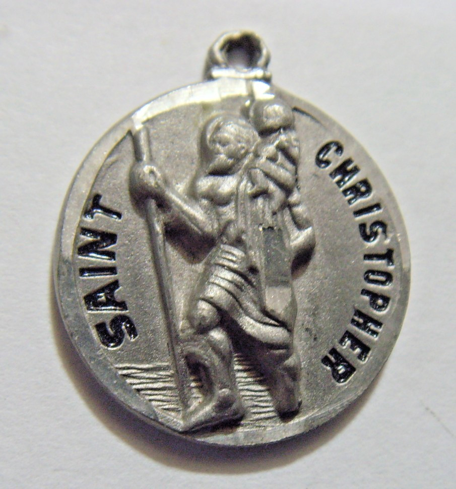 antique Creed catholic Saint Christopher religious raised pendant 55005 antique Creed catholic Saint Christopher religious raised pendant 55005