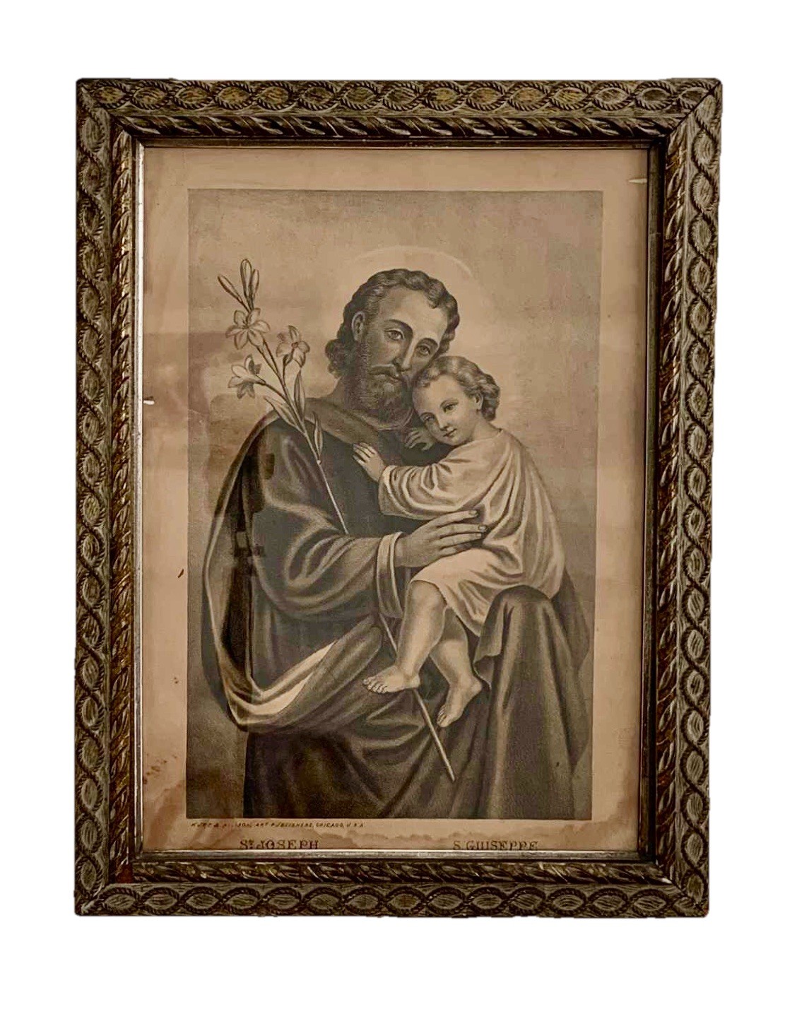Rare Vintage KURZ & ALLISON 19 Century St. Joseph Hold The Child Jesus Framed Rare Vintage KURZ & ALLISON 19 Century St. Joseph Hold The Child Jesus Framed
