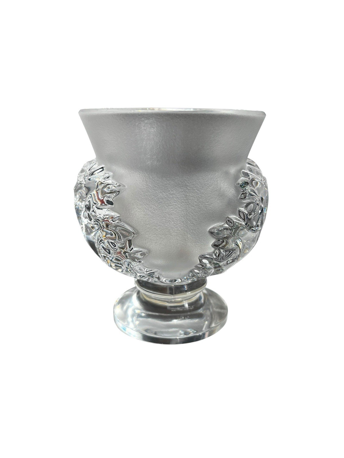 Lalique Saint-Cloud Crystal Vase Frosted Clear Acanthus Leaf 4.5"