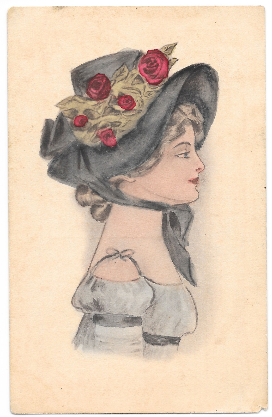 Edwardian Lady Rose Bonnet Fashion Postcard c1910 Divided Back Edwardian Lady Rose Bonnet Fashion Postcard c1910 Divided Back