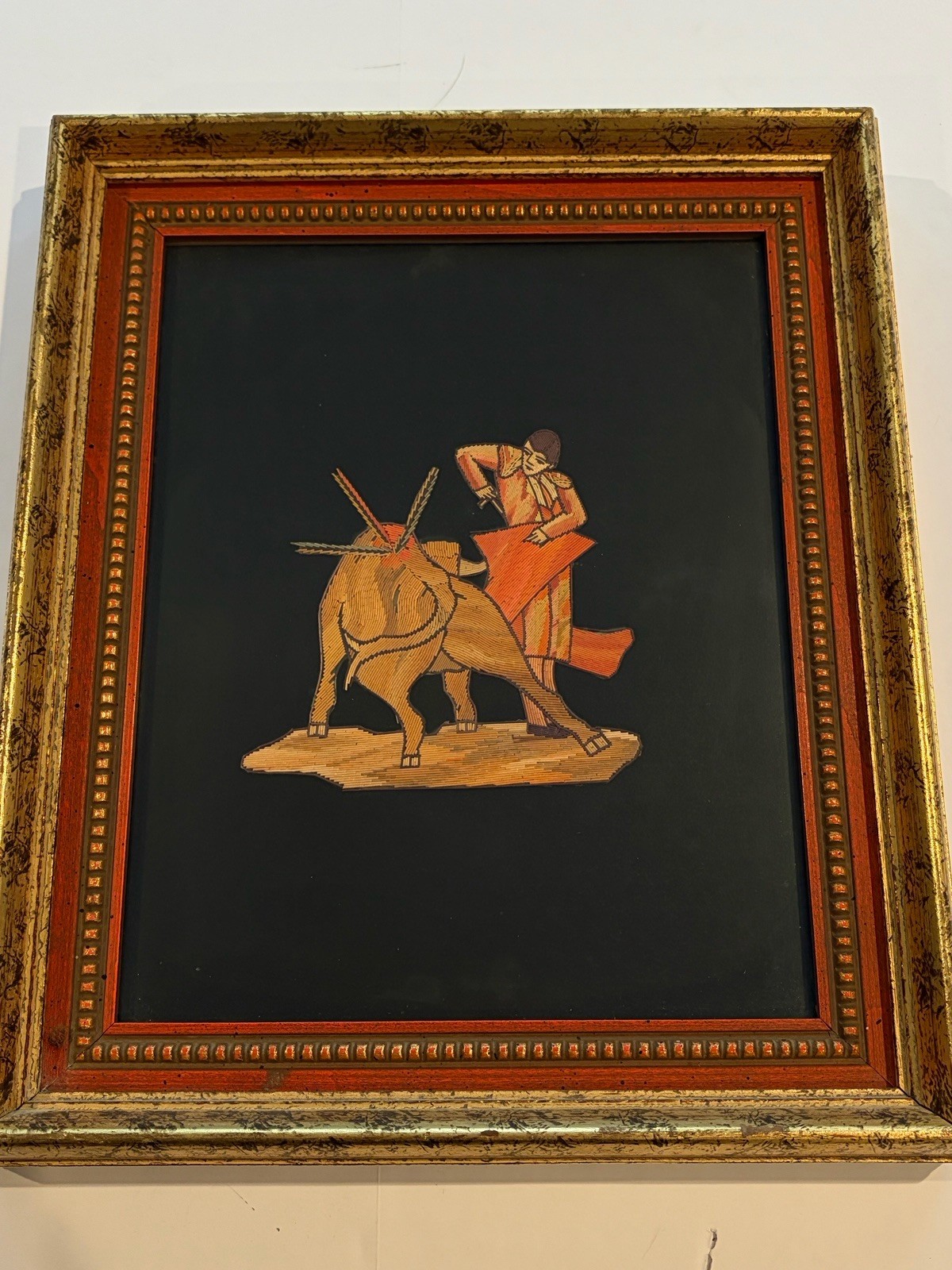 Vintage Bullfighter Art Intricate Wood Mosaic Classic Corrida Matador & Bull Vintage Bullfighter Art Intricate Wood Mosaic Classic Corrida Matador & Bull