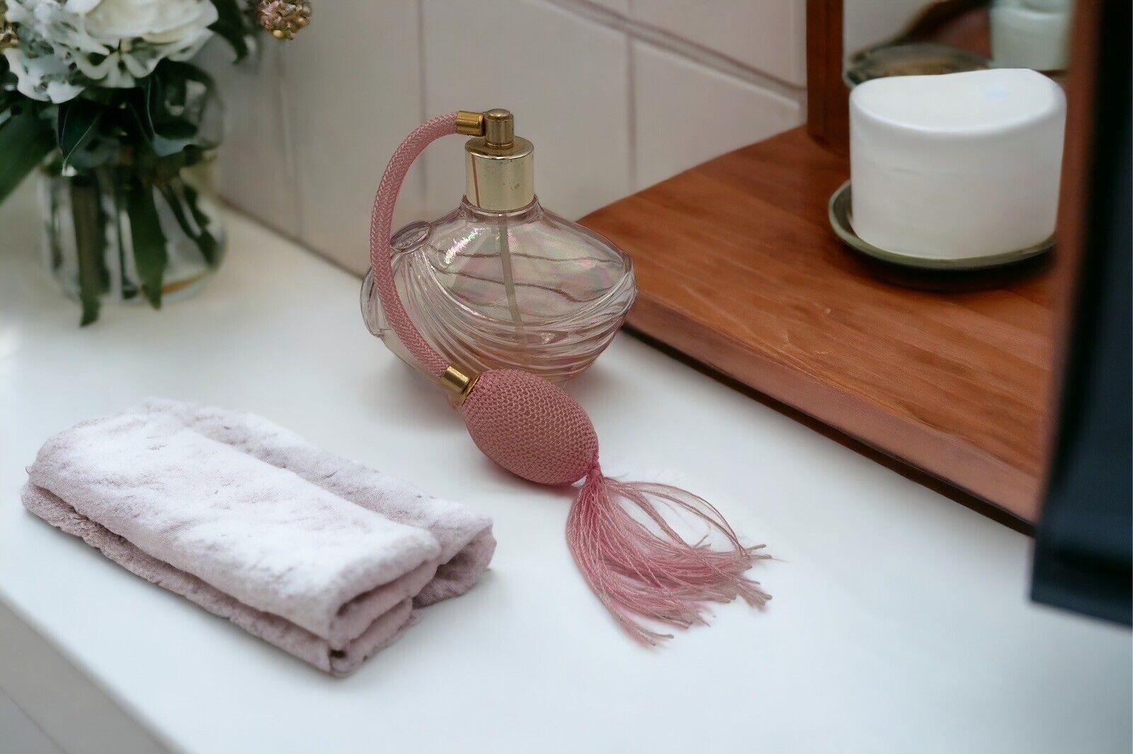 Vintage Pink Swirled Hand Blown Perfume Bottle MCM Art Deco Valentines Gift