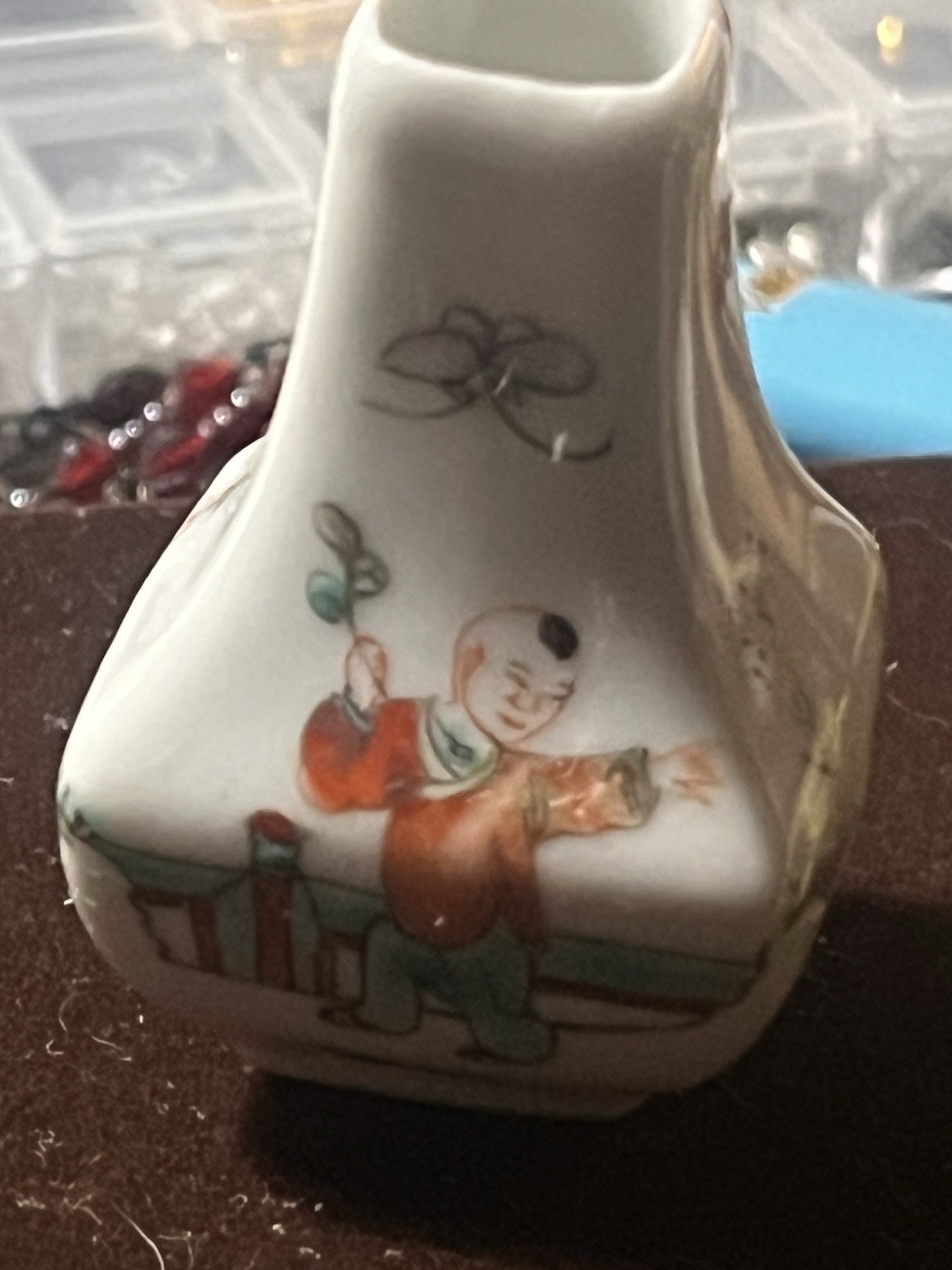 Vintage Chinese Famille Rose Miniature Vase Boy Garden Hand Painted Republic Era Vintage Chinese Famille Rose Miniature Vase Boy Garden Hand Painted Republic Era