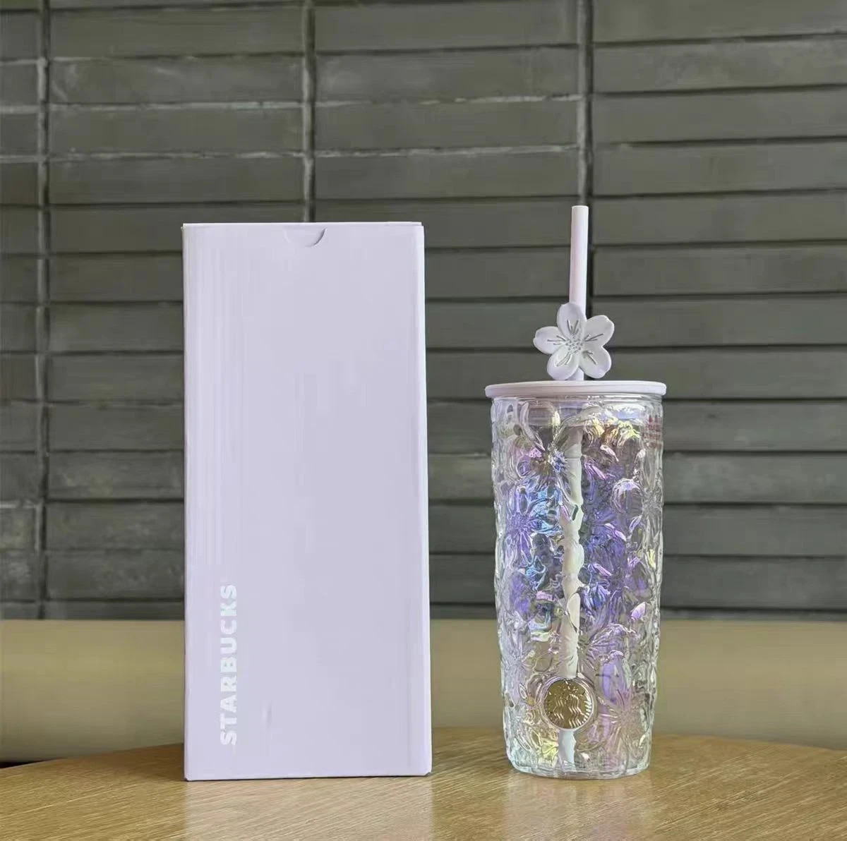 2026 Starbucks Twilight Sakura Glass Tumbler 19oz with Purple Lid & Straw Topper