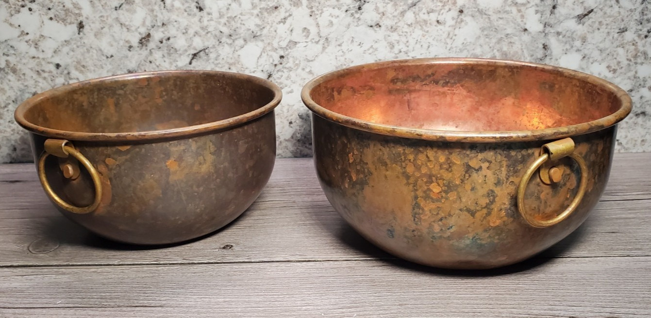 Vintage Coppercraft Guild CG Solid Copper Bowls Lot Brass Drop Ring Handles Vintage Coppercraft Guild CG Solid Copper Bowls Lot Brass Drop Ring Handles