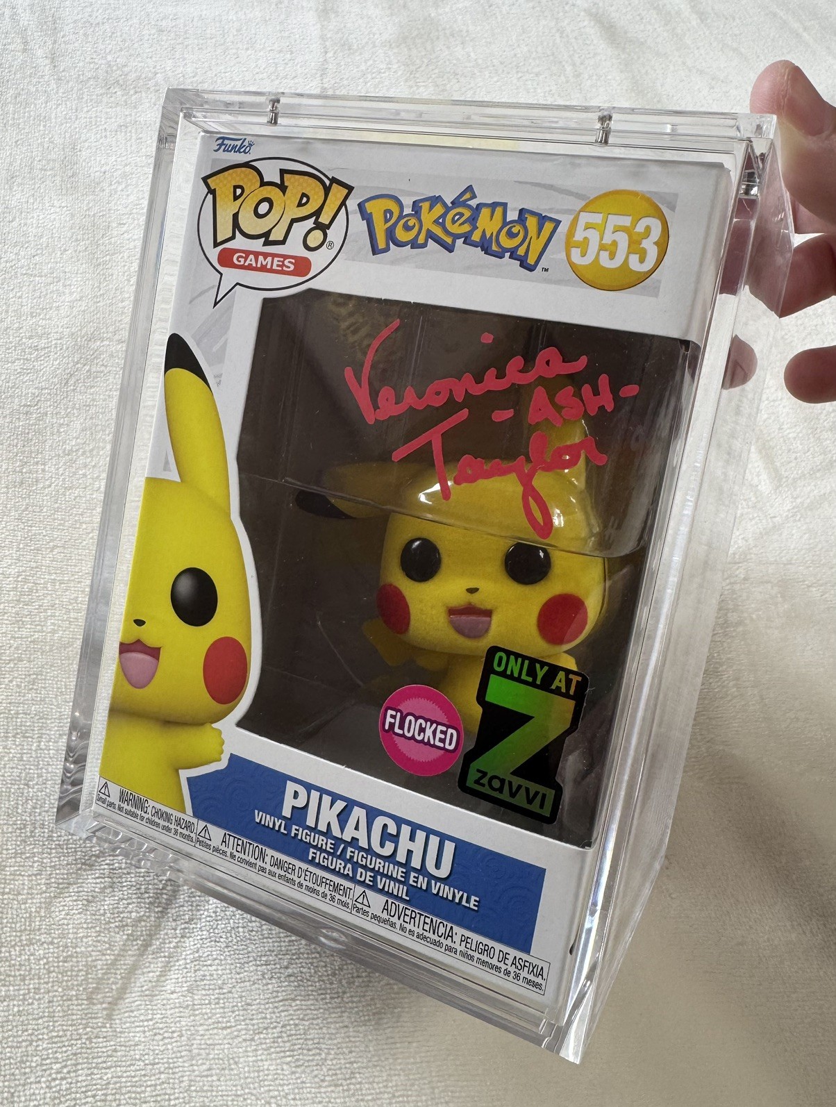 Funko Pop Pokemon Pikachu #553 Zavvi Flocked Exclusive Veronica Taylor PSA READ Funko Pop Pokemon Pikachu #553 Zavvi Flocked Exclusive Veronica Taylor PSA READ