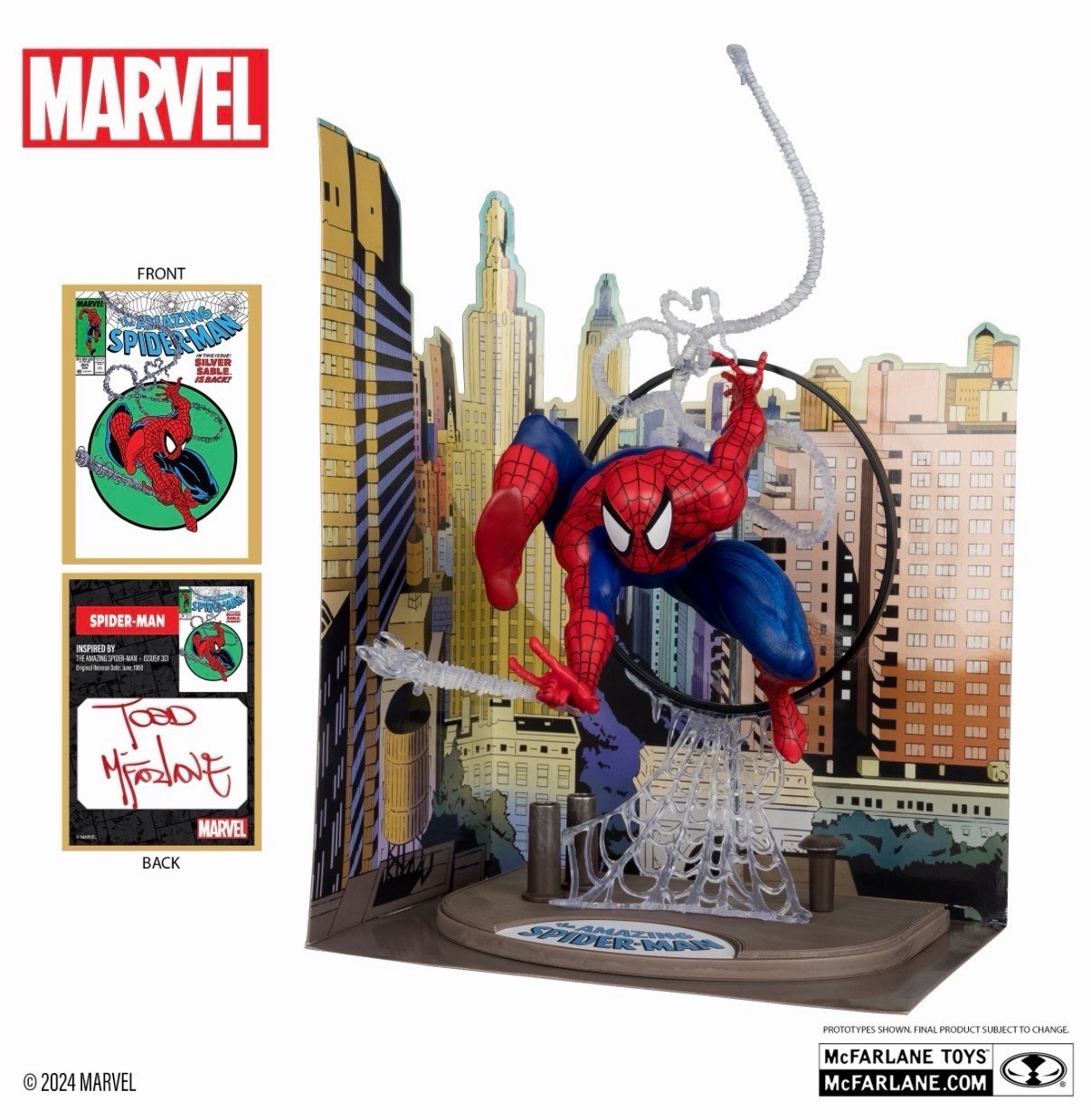AUTOGRAPHED Series McFarlane Marvel Spider-Man 1:6th Size&Comic 301 Gold Label