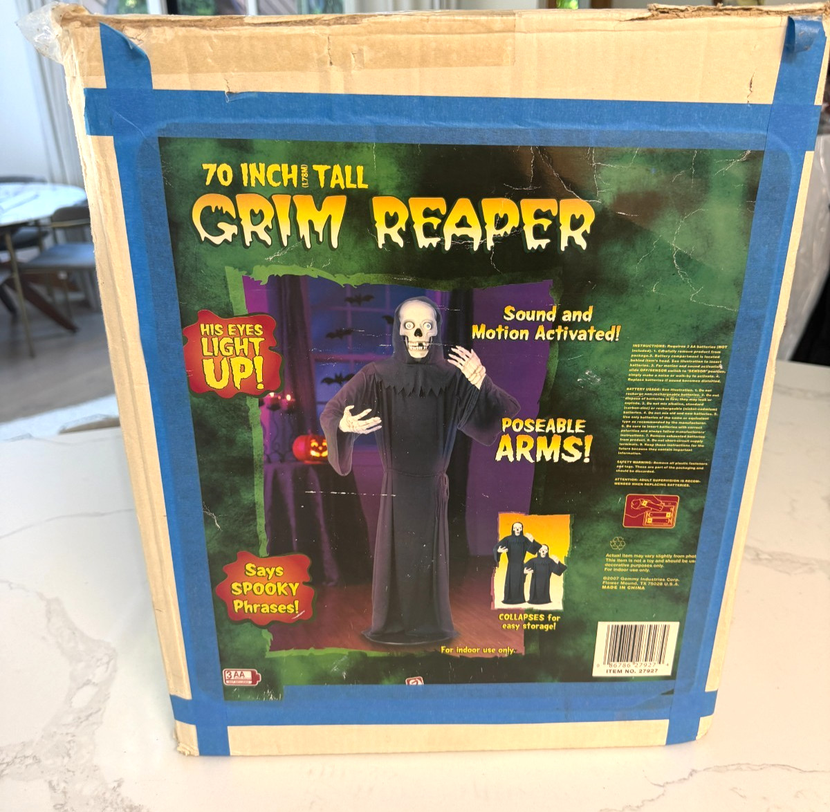 Gemmy 2007 70" Life Size Grim Reaper Animated Halloween Prop #27927 WORKS