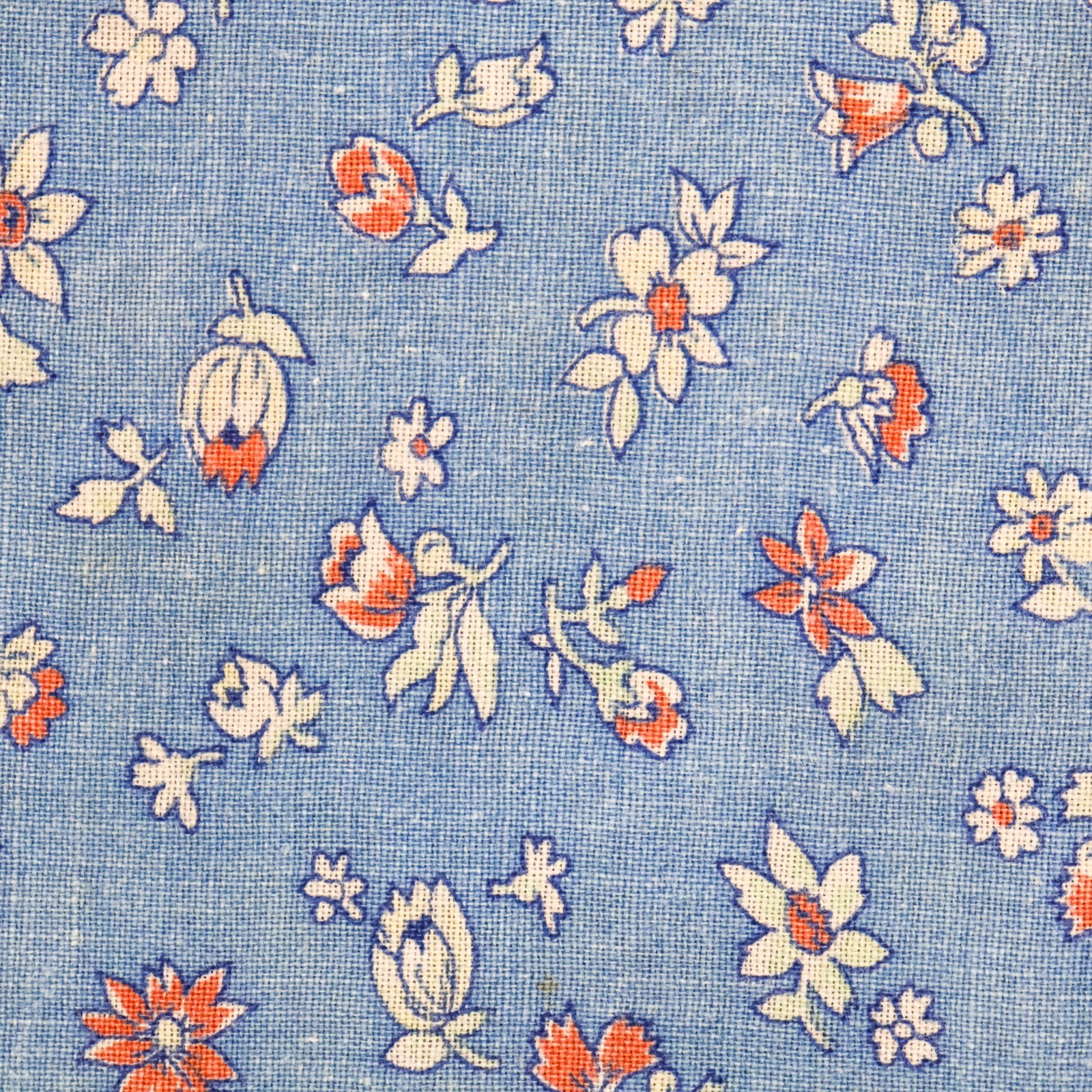 Vintage Feedsack Fabric Old Floursack 1940s Blue White Florals Flowers 14x29 Vintage Feedsack Fabric Old Floursack 1940s Blue White Florals Flowers 14x29