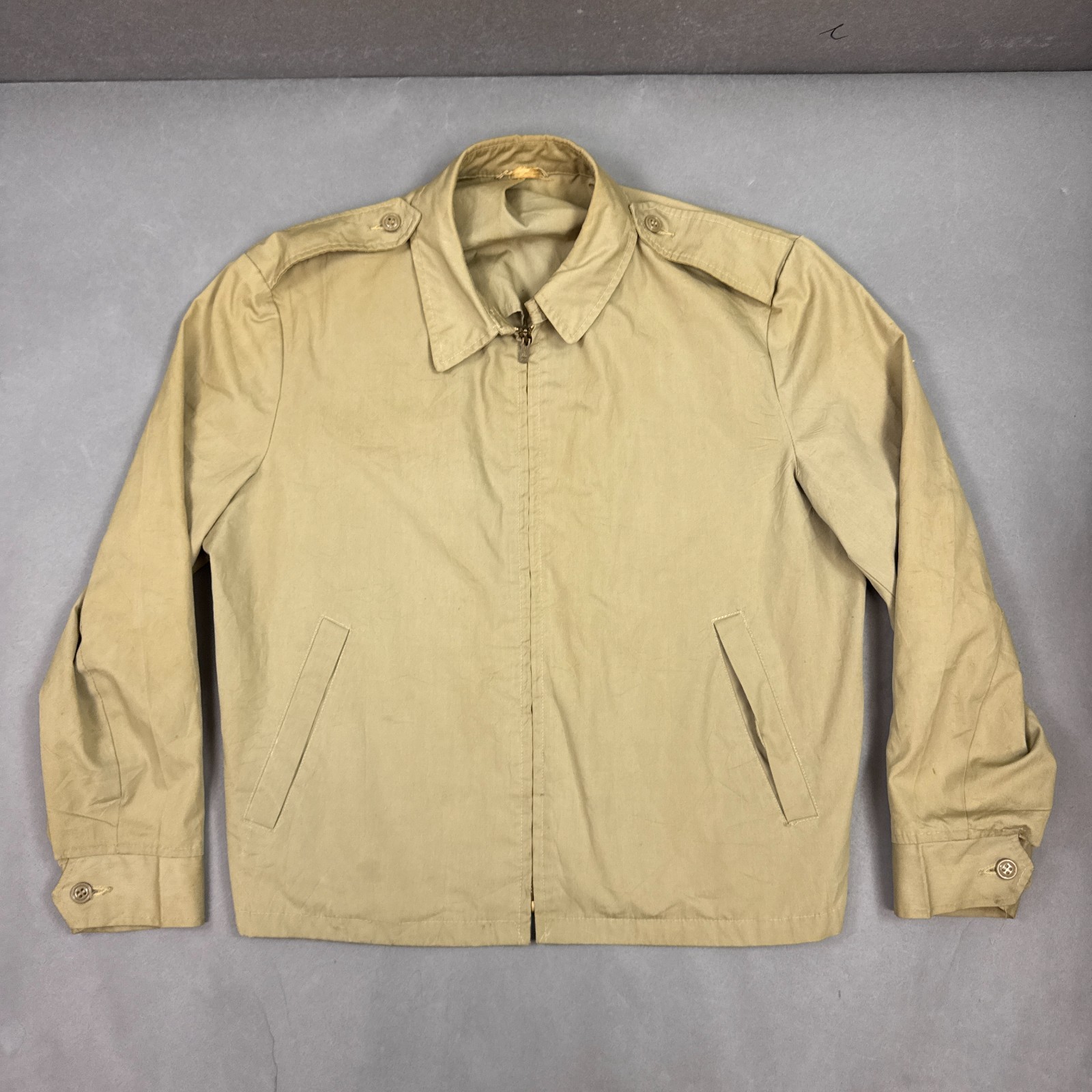 Vintage US Military Jacket Mens Large XL Beige Windbreaker Deck Crewman Distress Vintage US Military Jacket Mens Large XL Beige Windbreaker Deck Crewman Distress