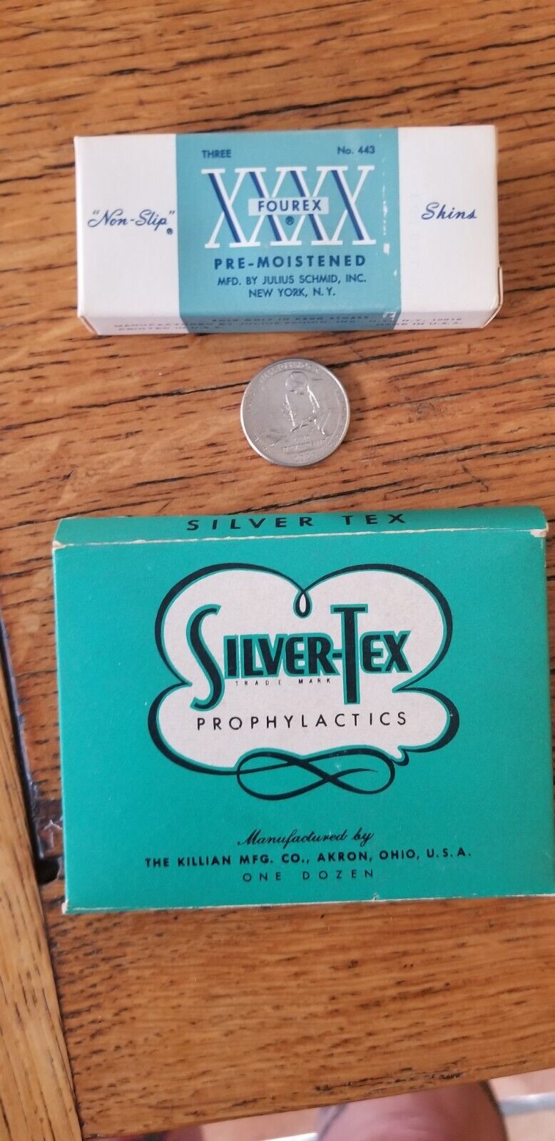 Vintage Silver-Tex & Fourex XXXX Condom Packages