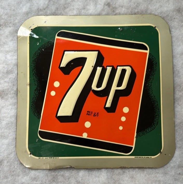 Vintage Original 1948 7-UP Embossed Metal Sign