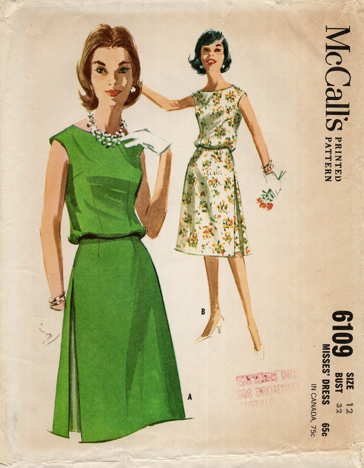McCall's 6109 Drop Shoulder Dress w Bloused Bodice & 3 Gore Skirt w Inset Sz 12 McCall's 6109 Drop Shoulder Dress w Bloused Bodice & 3 Gore Skirt w Inset Sz 12