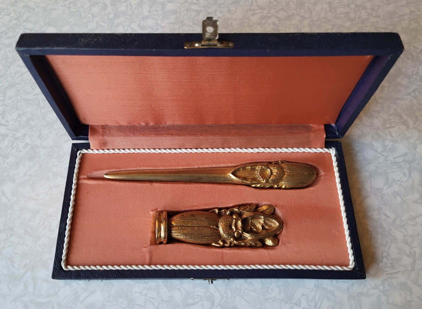 Antique Art Nouveau French Gilt Bronze Desk Set - Letter Opener & Wax Seal, Boxe Antique Art Nouveau French Gilt Bronze Desk Set - Letter Opener & Wax Seal, Boxe