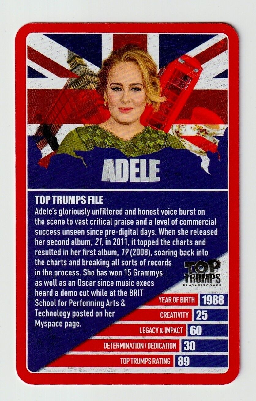 ADELE 2020 Top Trumps National Treasures Game Card Laurie Blue Adkins*