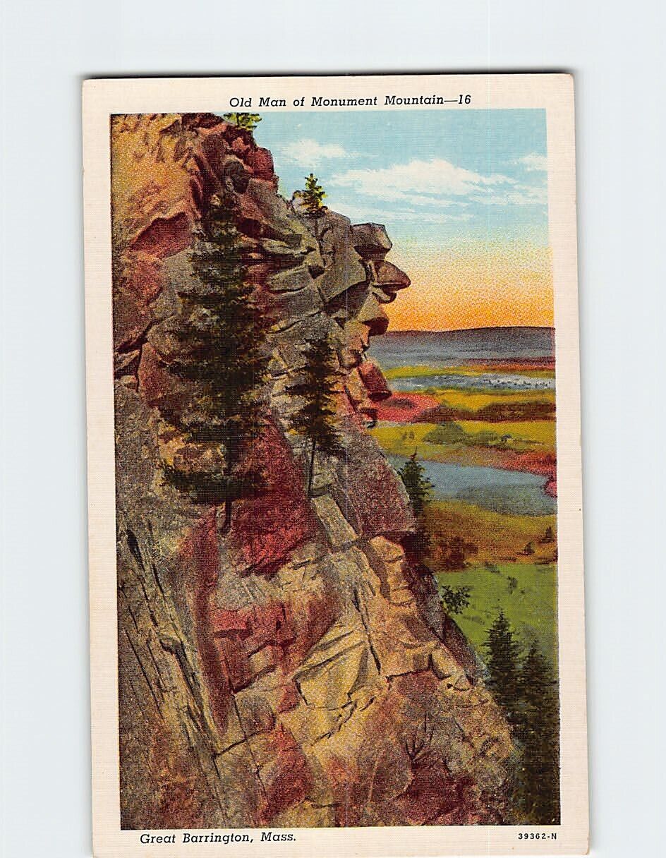 Postcard Old Man of Monument Mountain Great Barrington Massachusetts USA