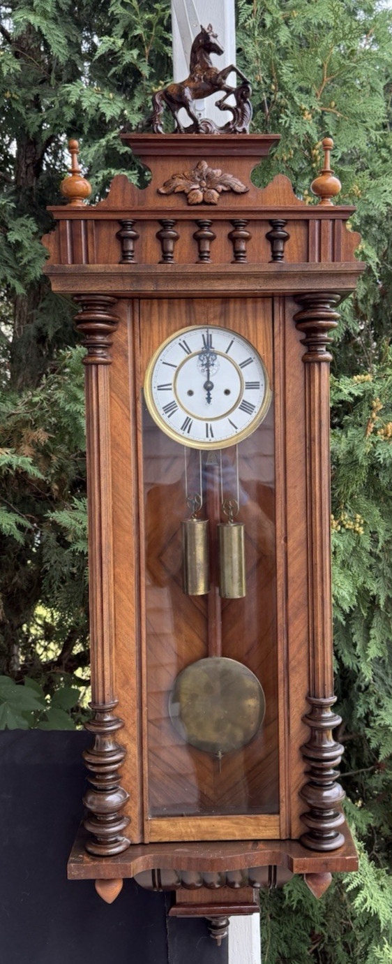 Antique C 1908 Gustav Becker 2 Weight Vienna Wall Clock - SEE VIDEO - HORSE TOP Antique C 1908 Gustav Becker 2 Weight Vienna Wall Clock - SEE VIDEO - HORSE TOP