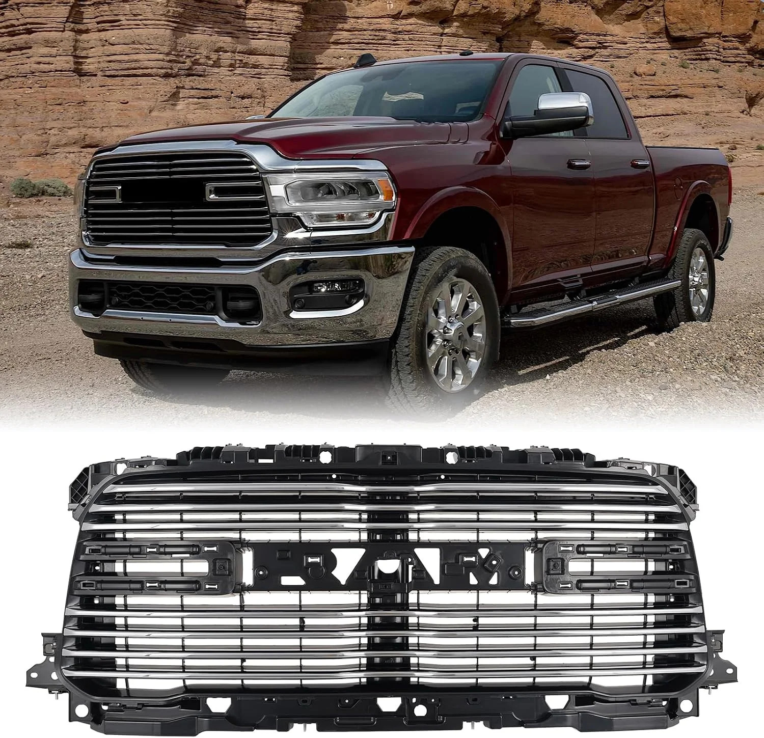 For 2019-2024 Ram 2500 3500 Chrome Front Bumper Upper Grille Grill 68386825AF For 2019-2024 Ram 2500 3500 Chrome Front Bumper Upper Grille Grill 68386825AF