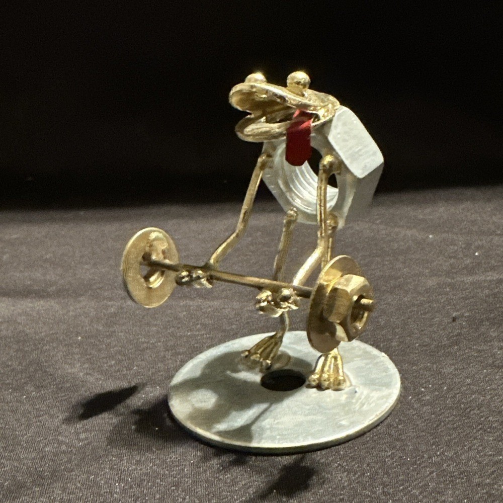 Vtg 2000 Arthur Ward Body Builder Frog Sculpture Nut Bolt Dumbbell Reproduction Vtg 2000 Arthur Ward Body Builder Frog Sculpture Nut Bolt Dumbbell Reproduction