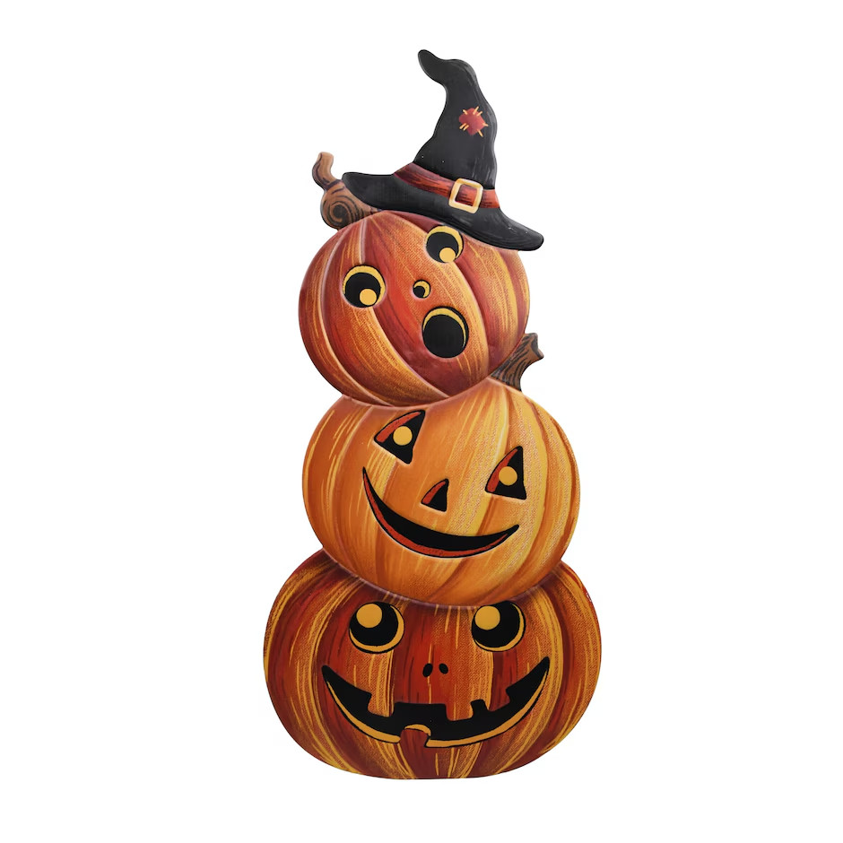 Vintage Inspired Halloween Stackable Pumpkins METAL Porch Sign 24" Vintage Inspired Halloween Stackable Pumpkins METAL Porch Sign 24"