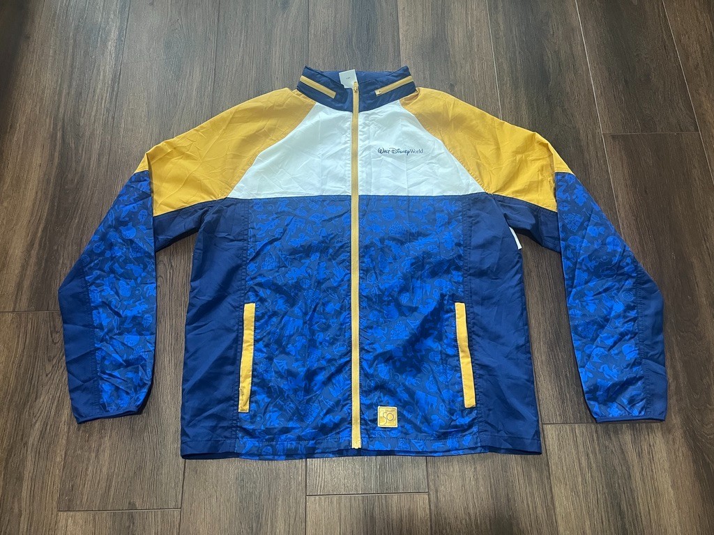 Walt Disney World 50th Anniversary Jacket Mens L Blue Gold Windbreaker Mickey Walt Disney World 50th Anniversary Jacket Mens L Blue Gold Windbreaker Mickey