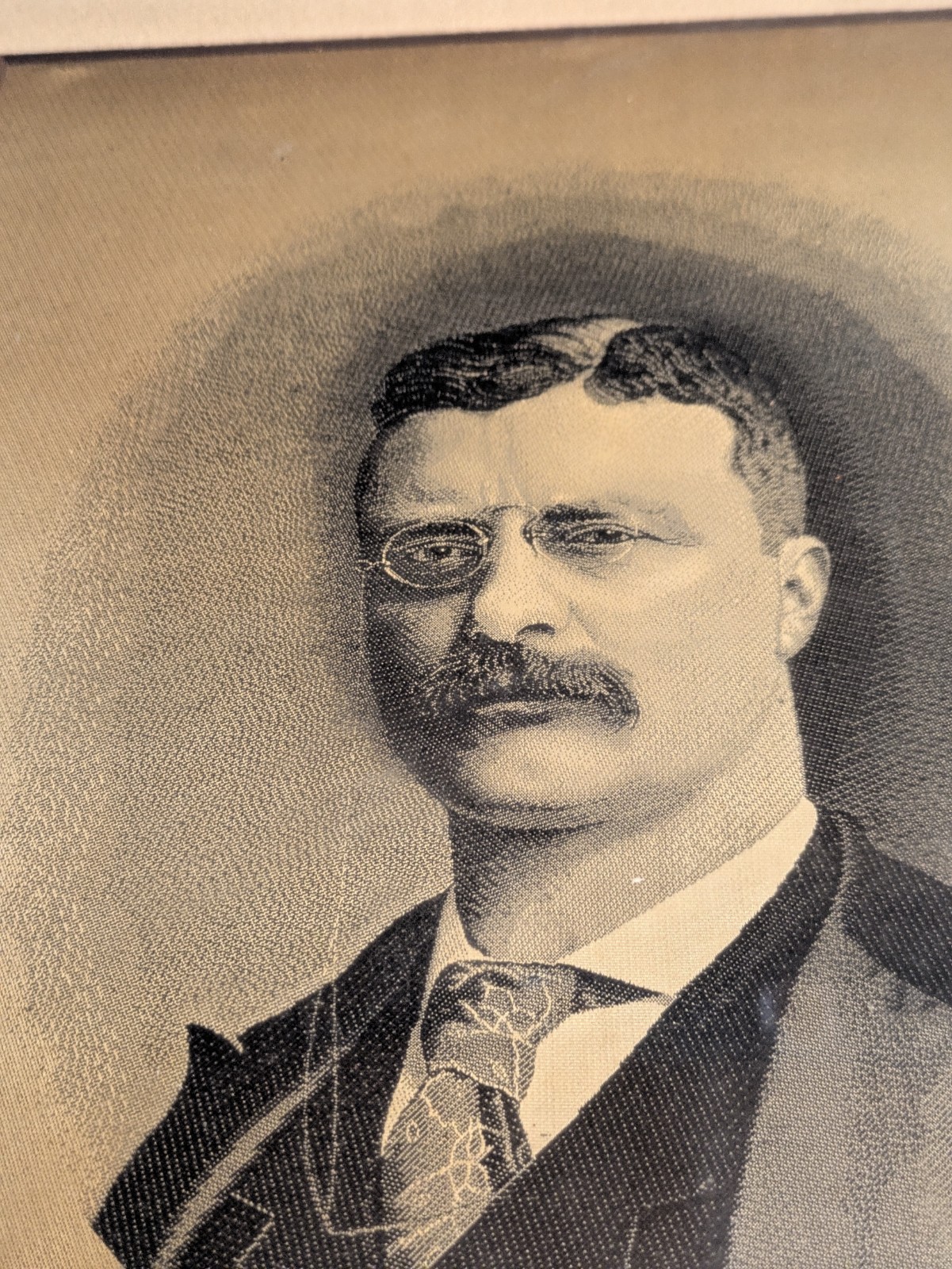 Antique Theodore Roosevelt Silk Portrait Paterson Silk Textile Institute c1900 Antique Theodore Roosevelt Silk Portrait Paterson Silk Textile Institute c1900