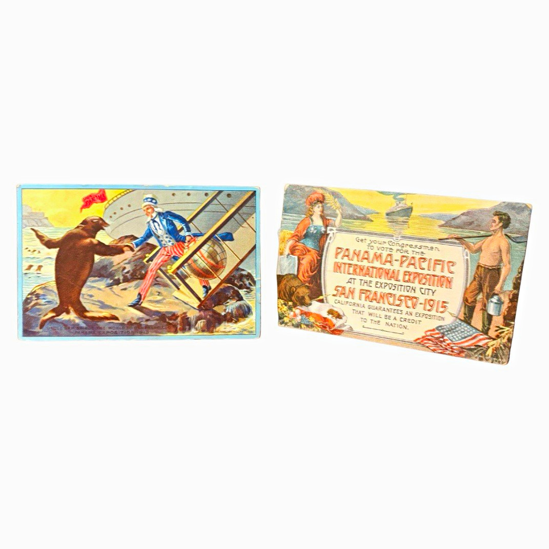 2 Vintage 1915 San Francisco PPIE Pre-Expo Booster & Uncle Sam Postcards - Rare 2 Vintage 1915 San Francisco PPIE Pre-Expo Booster & Uncle Sam Postcards - Rare