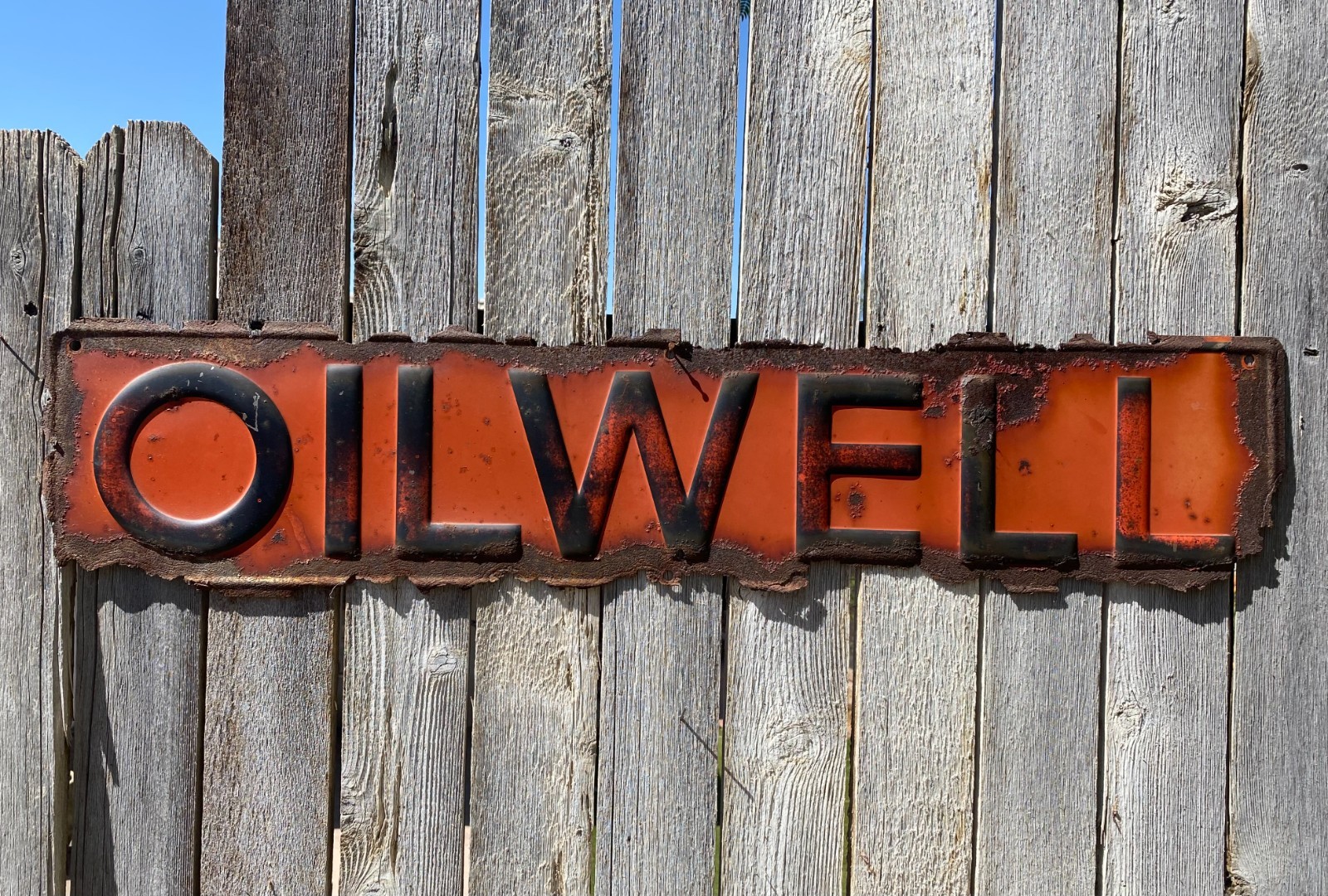 Vintage Oilwell Pump Jack Oilfield Sign Embossed Metal 36x8" Oil Field Patina B Vintage Oilwell Pump Jack Oilfield Sign Embossed Metal 36x8" Oil Field Patina B