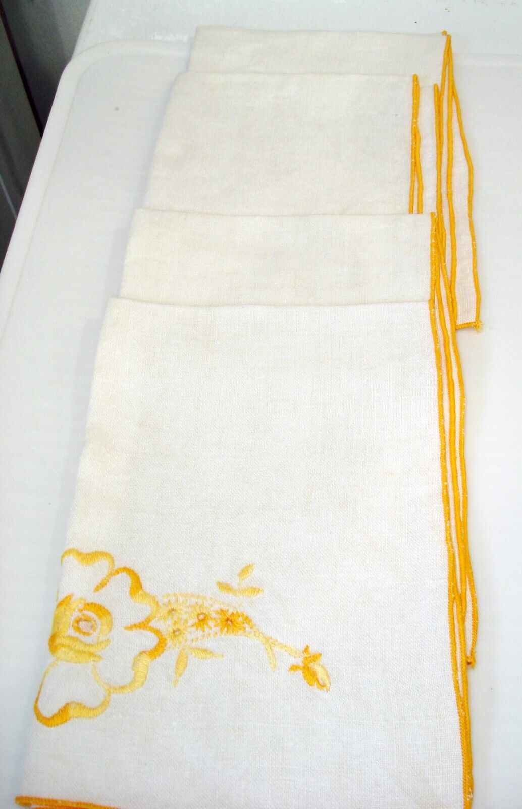 Lot of 7 Vintage White Napkins with Yellow Flowers