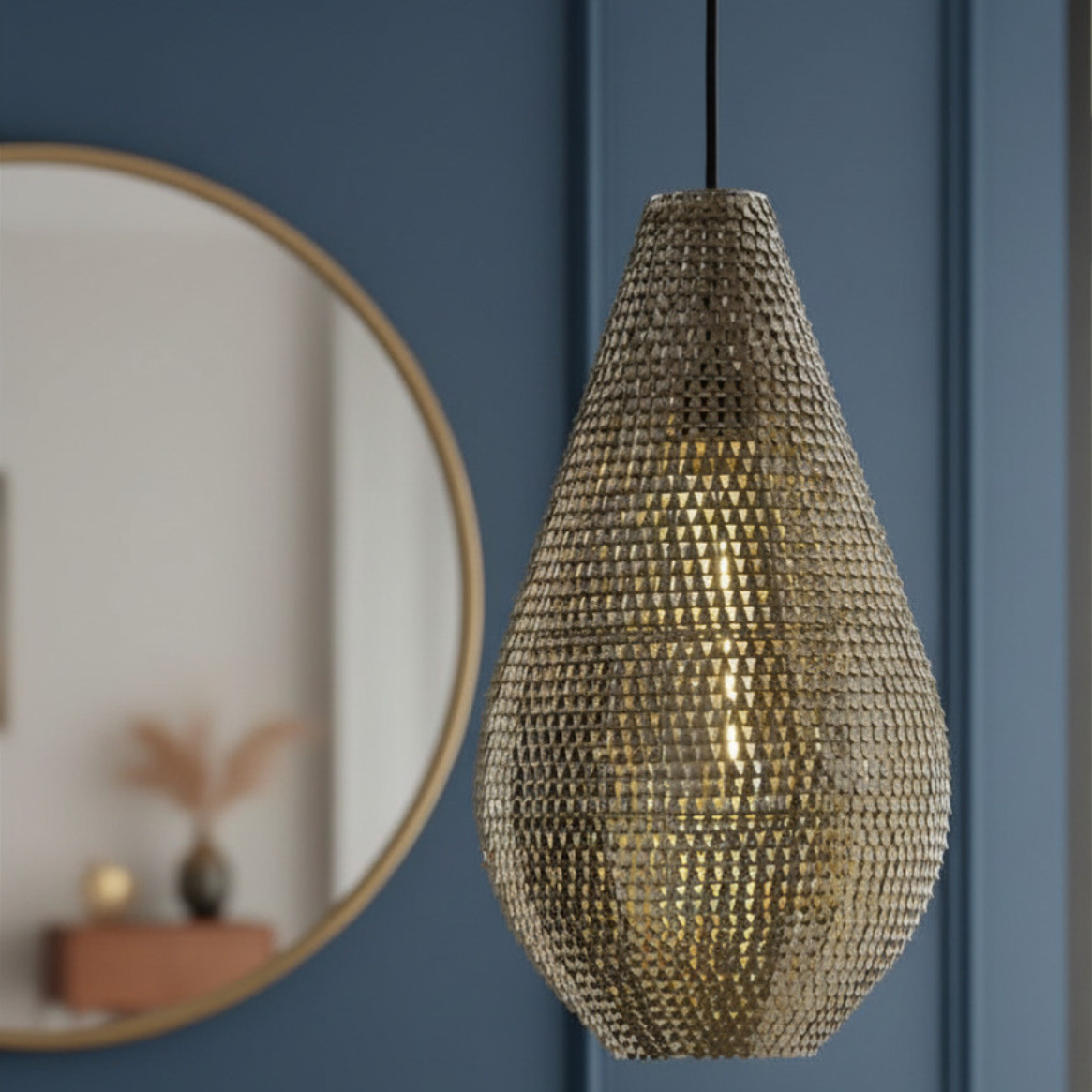 Modern 20" Moroccan Boho Style Tear Drop Pendant Light Gold Metallic Scales Modern 20" Moroccan Boho Style Tear Drop Pendant Light Gold Metallic Scales