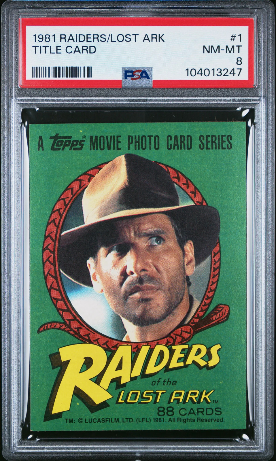 HARRISON FORD 1981 Raiders Of The Lost Ark INDIANA JONES Title Card #1 PSA 8