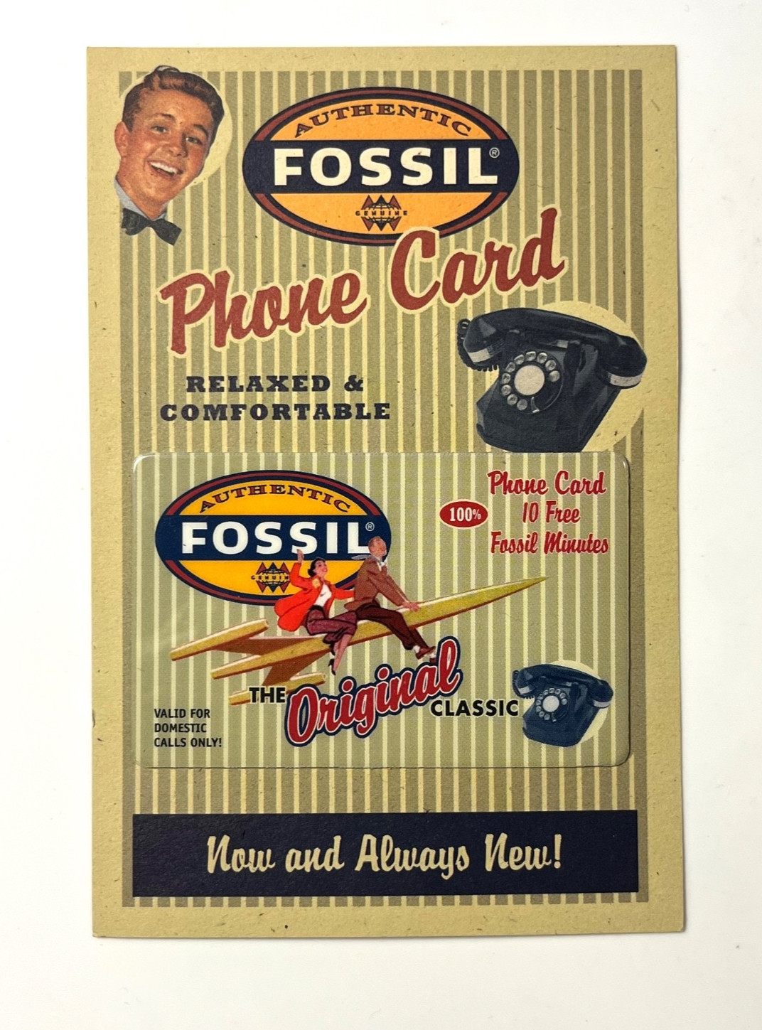 Vintage Fossil Watch Promo Free 10 Minute Phone Card Vintage Fossil Watch Promo Free 10 Minute Phone Card