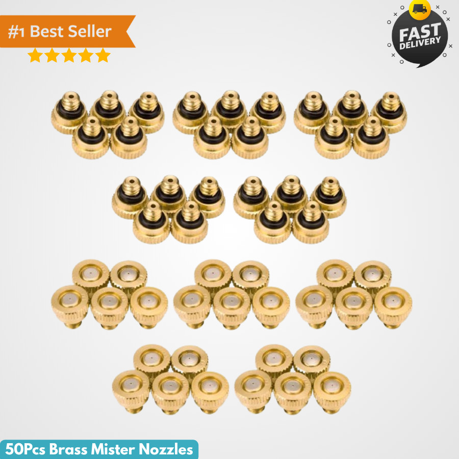 50Pcs Brass Mister Nozzles, 0.012" Misting Tips for Outdoor Cooling | 0.3mm Orif